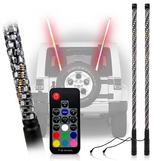 LED RGB CHASE Whip Light Off Road Flag Wireless Color Moving Synced 3FT