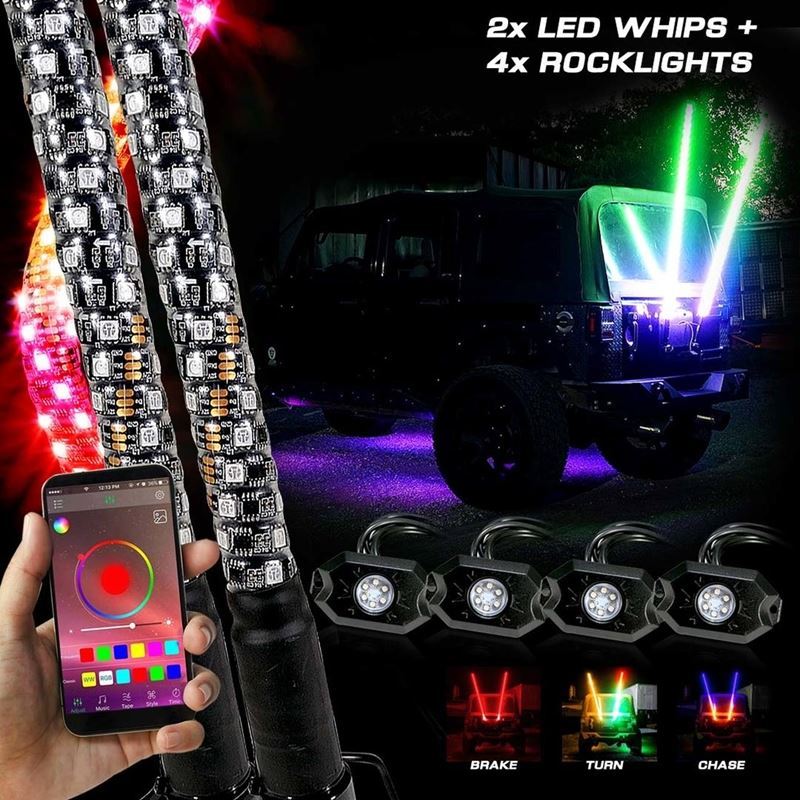 DUAL LED RGB CHASE Whip Light + Rock Lights Off Ro