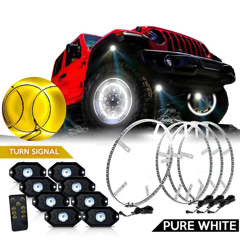 LED Wheel Light Kit White with Amber Signal and 8 
